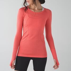 Lululemon Swiftly Tech Long Sleeve Crew Top Striped Heather Pink Size 10